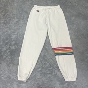 Aviator Nation Rainbow Stripe Sweatpants Cream Womens Size Medium Flaws
